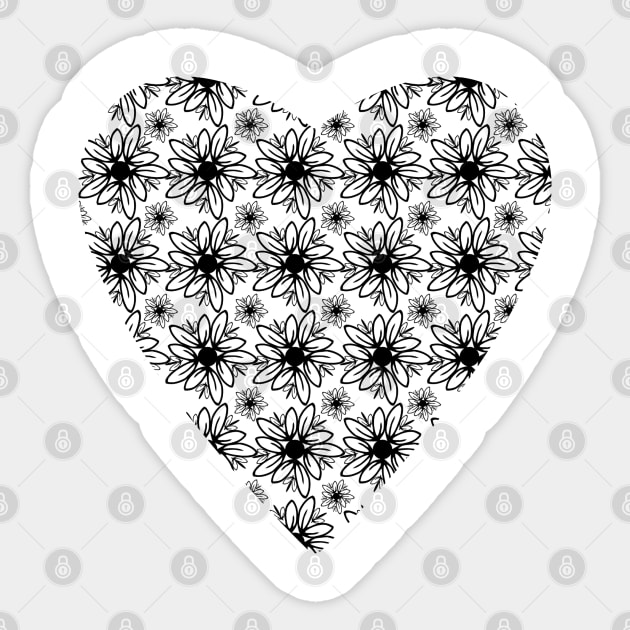 Black Floral Heart Pattern Sticker by Ezzkouch